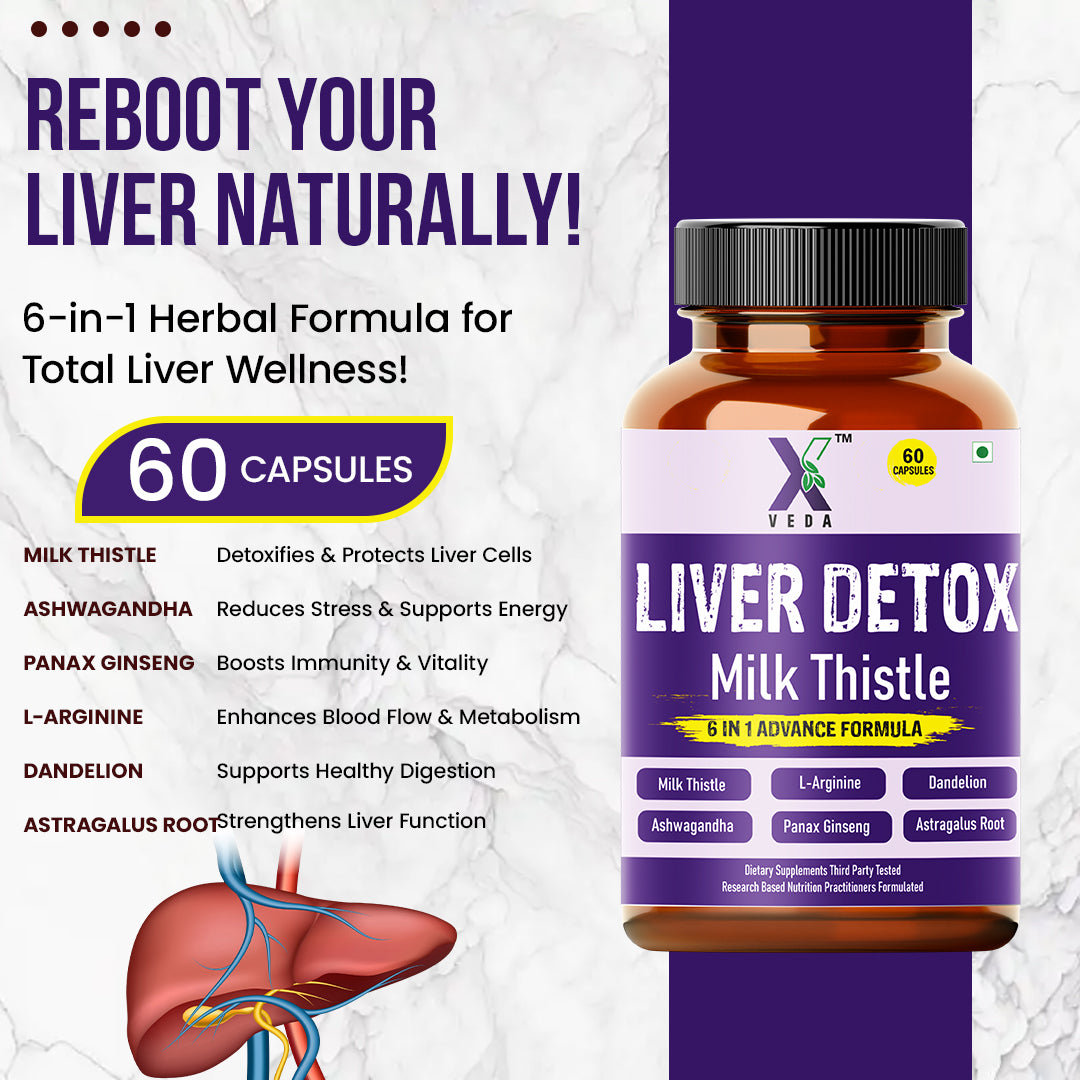 Liver Detox Capsules with Milk Thistle | 6-in-1 Advanced Formula | Supports Liver Health
