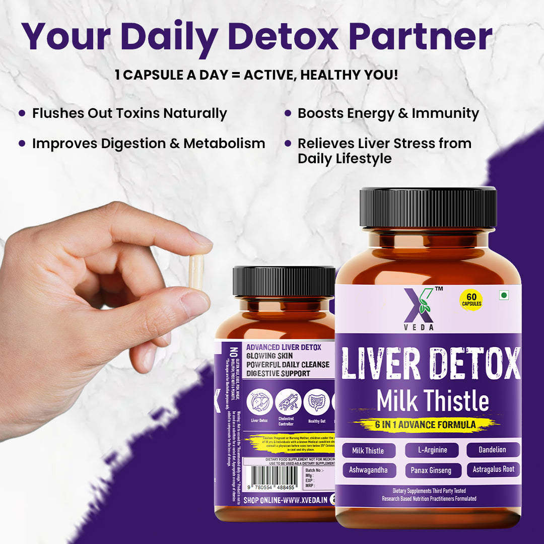 Liver Detox Capsules with Milk Thistle | 6-in-1 Advanced Formula | Supports Liver Health