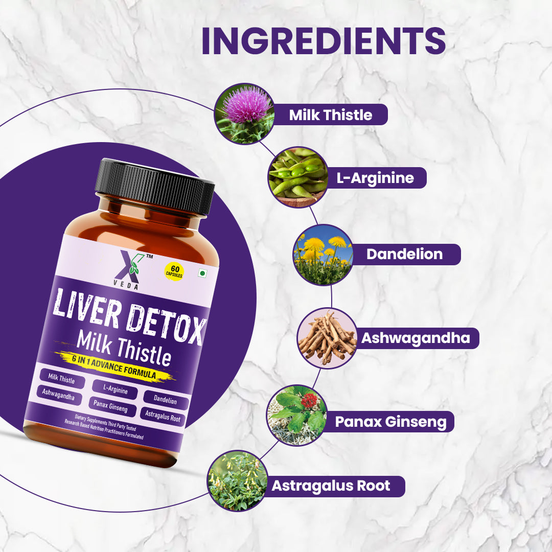 Liver Detox Capsules with Milk Thistle | 6-in-1 Advanced Formula | Supports Liver Health