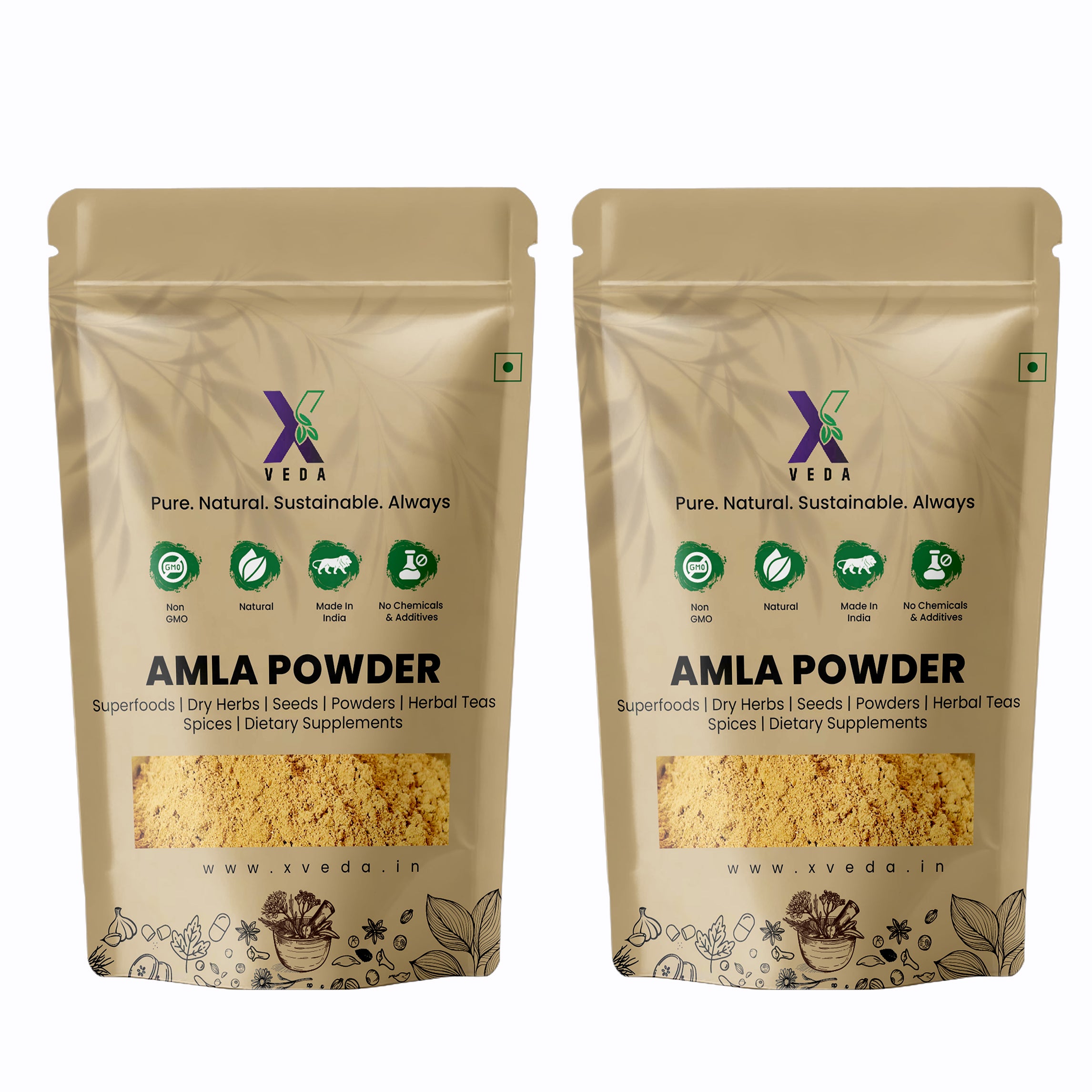Amla Powder – Natural, Non-GMO & Chemical Free | By X Veda | Immunity, Hair & Digestive Superfood