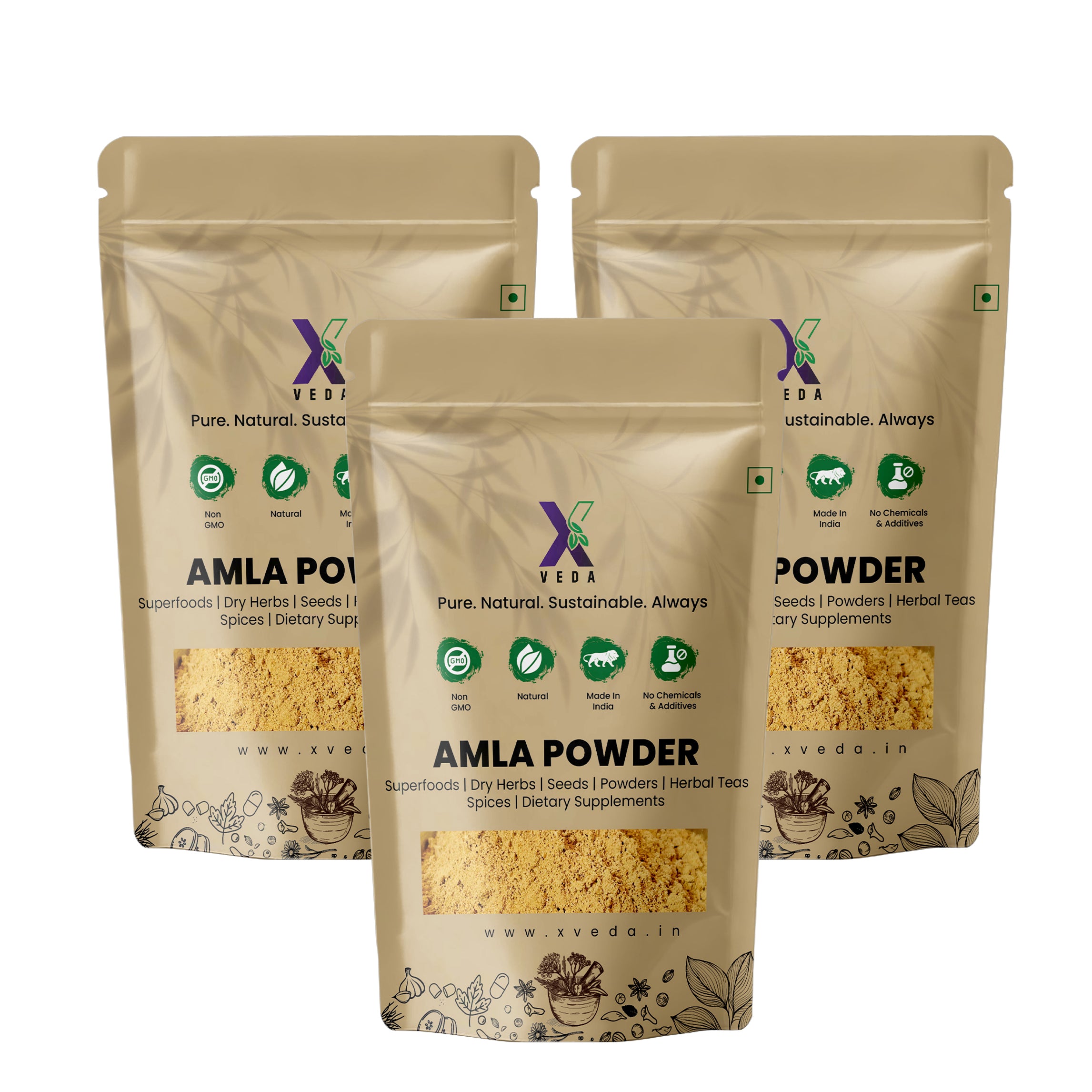 Amla Powder – Natural, Non-GMO & Chemical Free | By X Veda | Immunity, Hair & Digestive Superfood